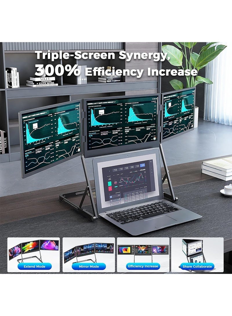 هاي لوك موسّع شاشة الكمبيوتر المحمول، شاشة ثلاثية محمولة قابلة للطي، مقاس 15.6 بوصة، بدقة FHD 1080P، ونسبة عرض إلى ارتفاع 16:9، ومزوّدة بمنفذ HDMI/USB-C، متوافقة مع أنظمة Windows وMac وAndroid - Image 5